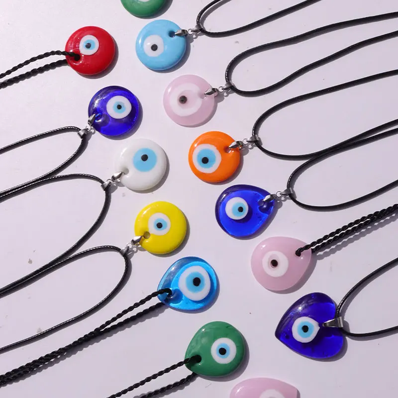 Water Droplet Heart Star Round Glass Colorful Evil Eye Pendant Necklace for Women Men Party Couple Jewelry Gift  2023 NEW