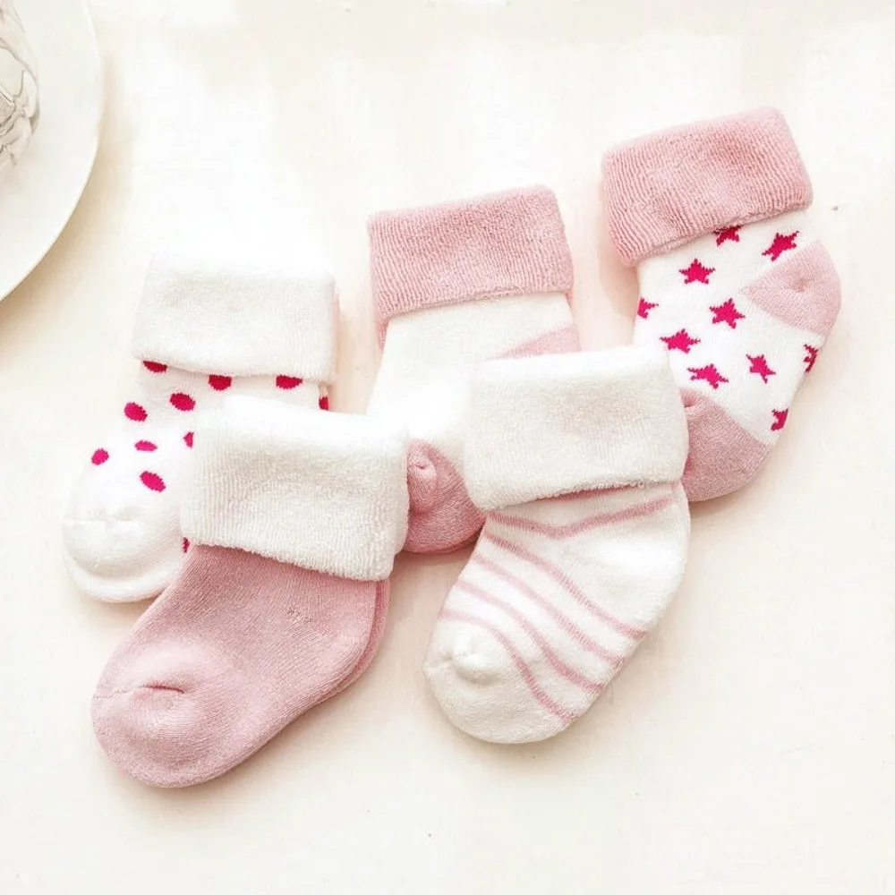 5 Pairs Cotton Baby Short Socks Non-Skid Design Breathable Newborn Socks Pink Blue Polka Dot Stars Floor Stocking