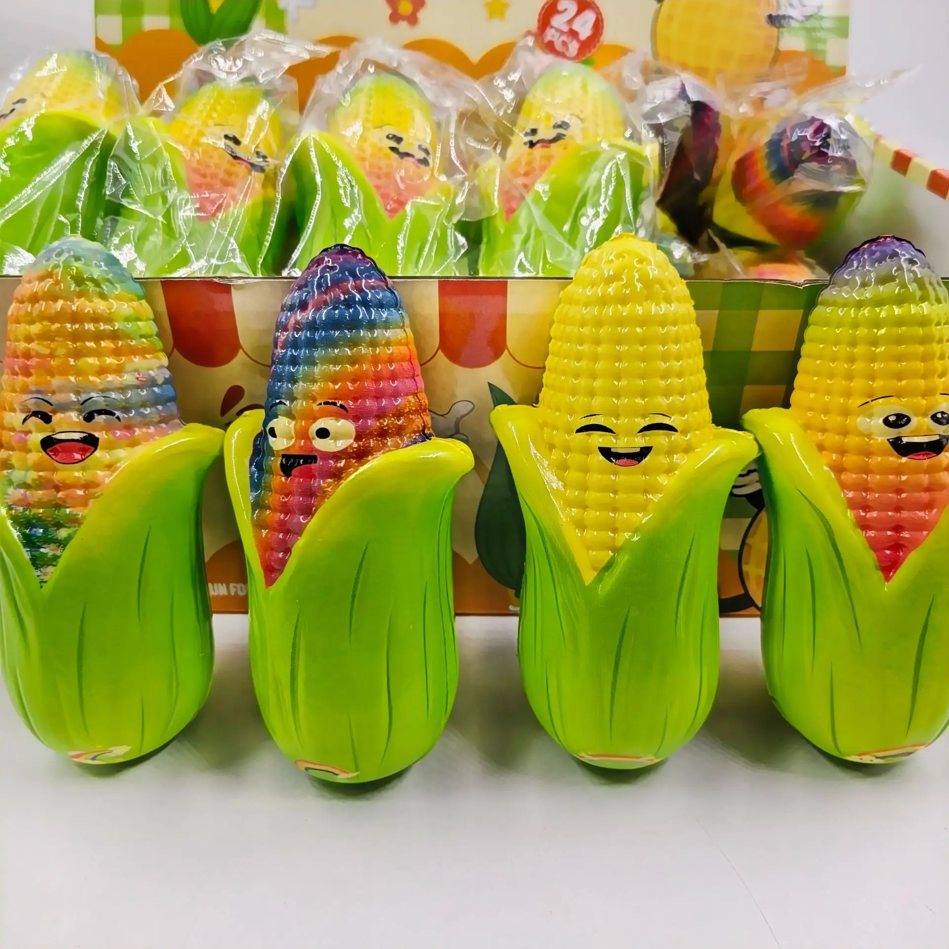Colorful Smiley Face Cute Corn PU Squishy Slow Rebound Toy Mud Texture Slow Rising Sticking Decompression Fidget Adults