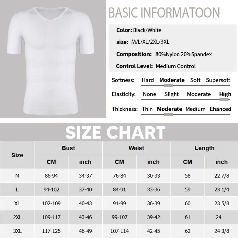 Men's Body Shaper Slimming Shirt Tummy Control Vest Compression Base Layer Slim Muscle Short Sleeve Shapewear