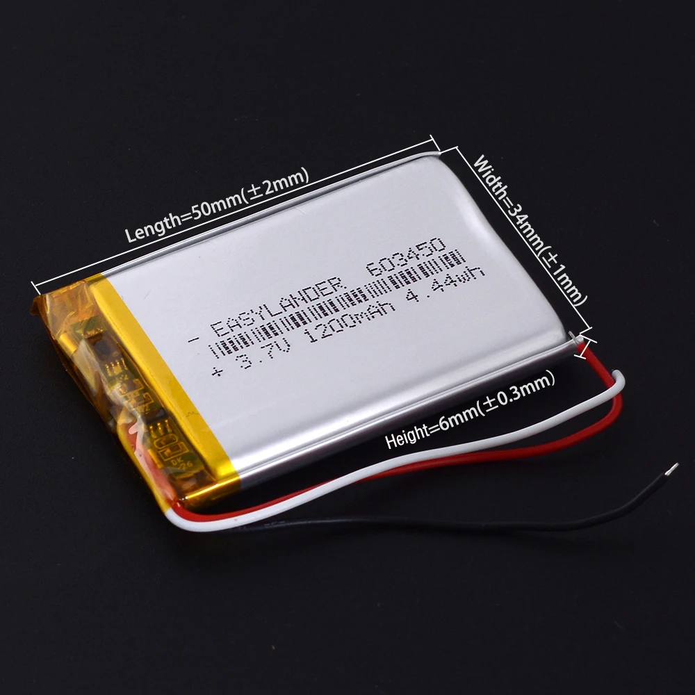 3Wires 603450  3.7V 1200mAh Li-Polymer Li-ion Battery Lipo 303450 403450 503450 703450 803450 903450 103450 123450