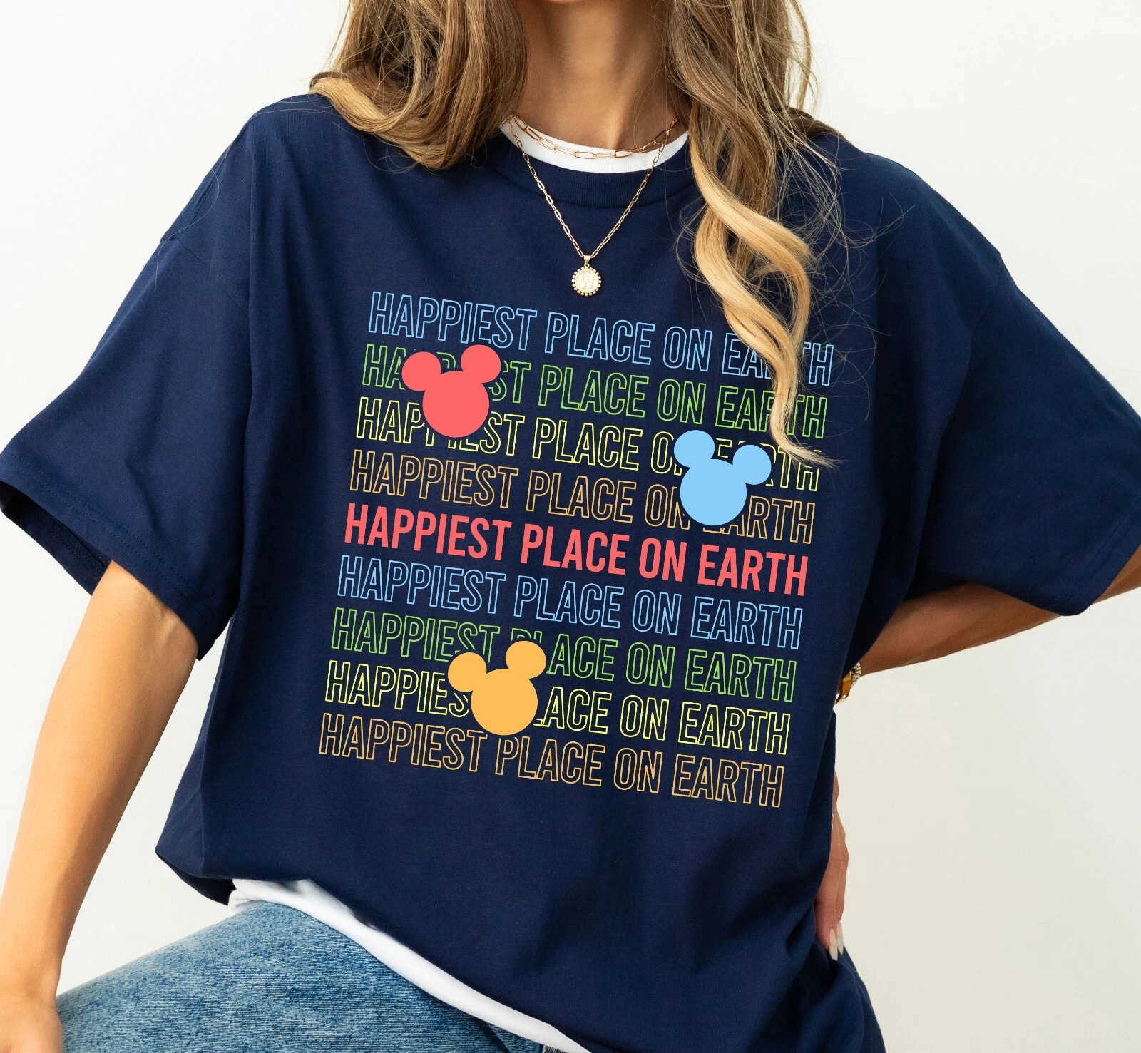 Koszulka z nadrukiem The Happiest Place on Disney Earth, moda dziewczęca, krótki rękaw, ubrania chłopięce, rodzinne zestawy ubrań, ubrania dla dzieci