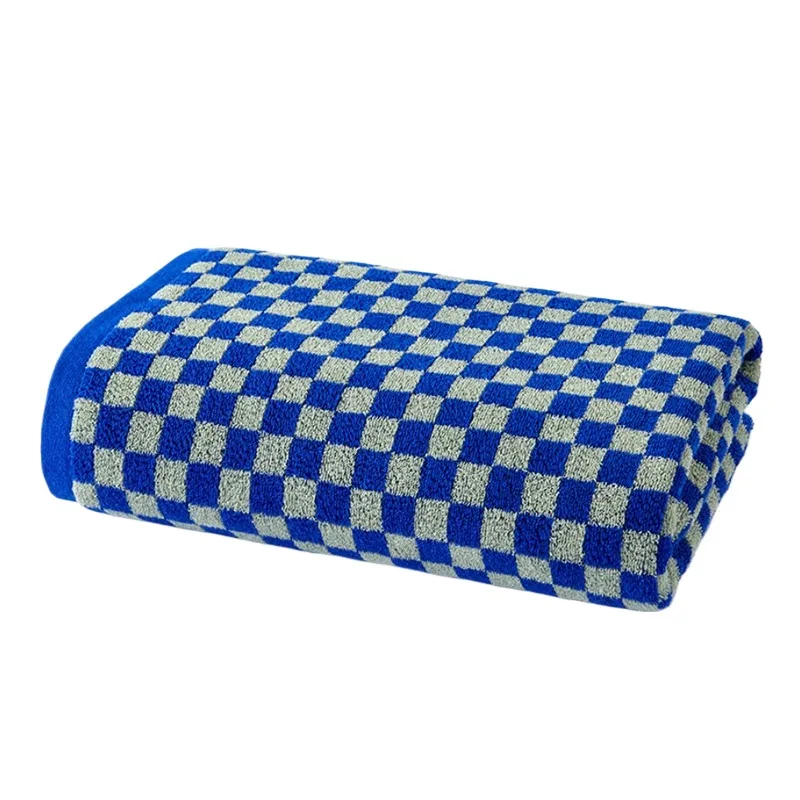 

2pcs Set Blue Plaid Towels Cotton Yarn-dyed Jacquard Face Towel Absorbent Soft Bath Towel for Home & Hotel Bathroom Towel
