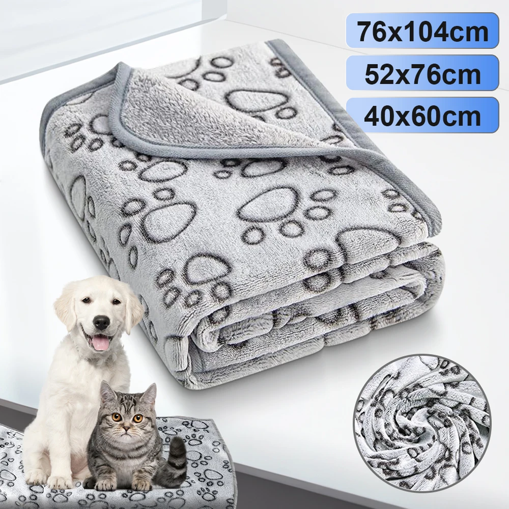 

Footprint Pet Blanket Dog Thickened Paws Warm Blanket 3 Sizes Flannel Material Grey Footprint Pattern Essentials Dog Cat Cushion