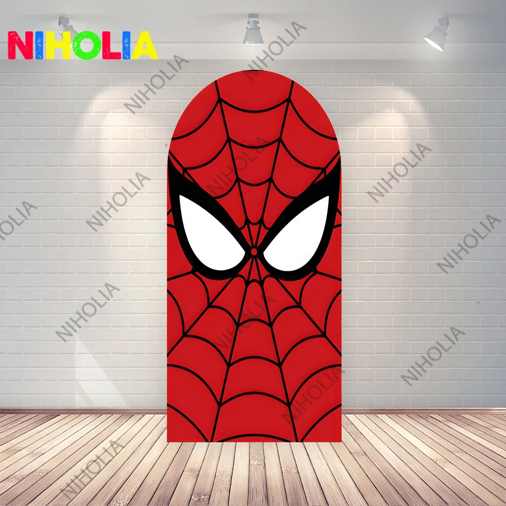 Spiderman dessin animé arc couvre Photo toile de fond bébé douche Photo fond garçons fête d'anniversaire double face tissu Photo stand accessoire