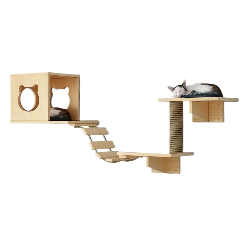 Wall Mounted Solid Wood Cat Tree Integrated Wall Bed Space-saving Perch With Space Capsule Cat Shelf