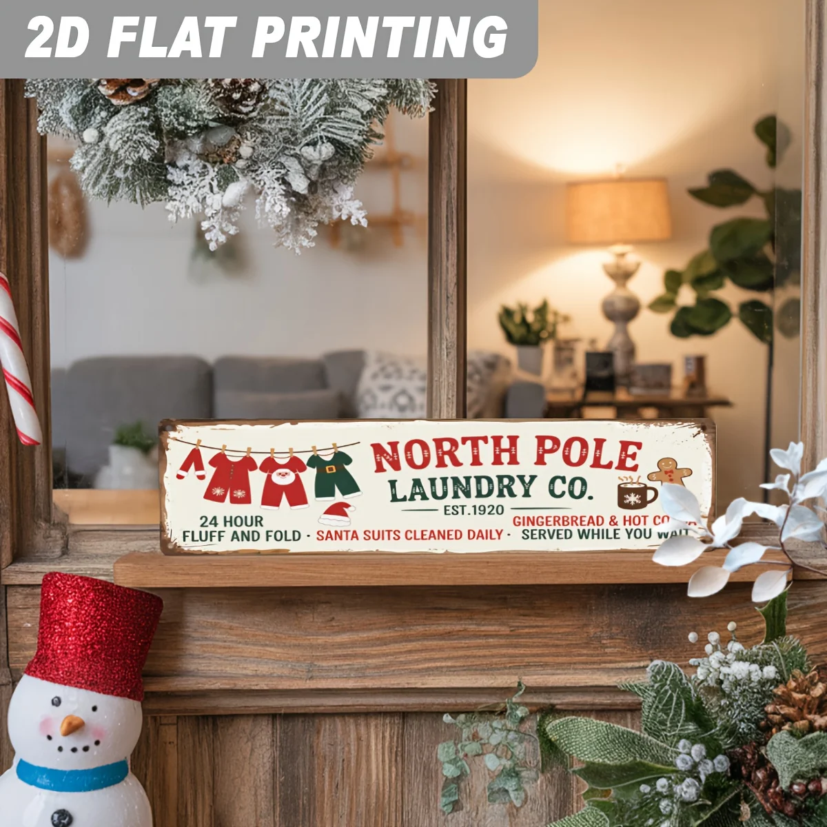 North Pole Laundry Company 2D Flat Metal Sign 1-Piece, Vintage Wall Decor, Perfect for Christmas Decorations, Suitable Home