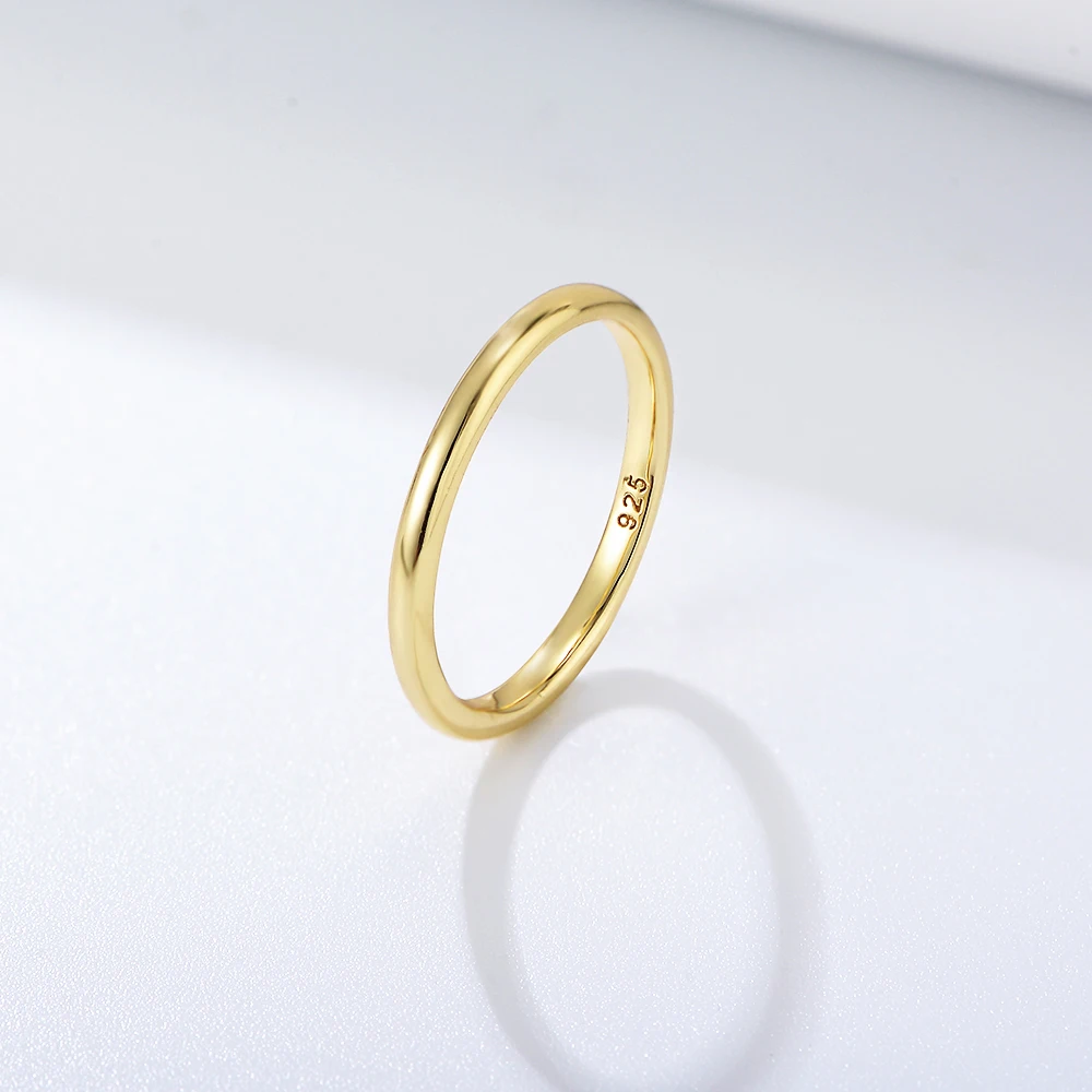 Minimalist Women Simple Korean Glossy Stacking Finger Ring 925 Sterling Silver Gold Plated Stackable Plain brand Ring