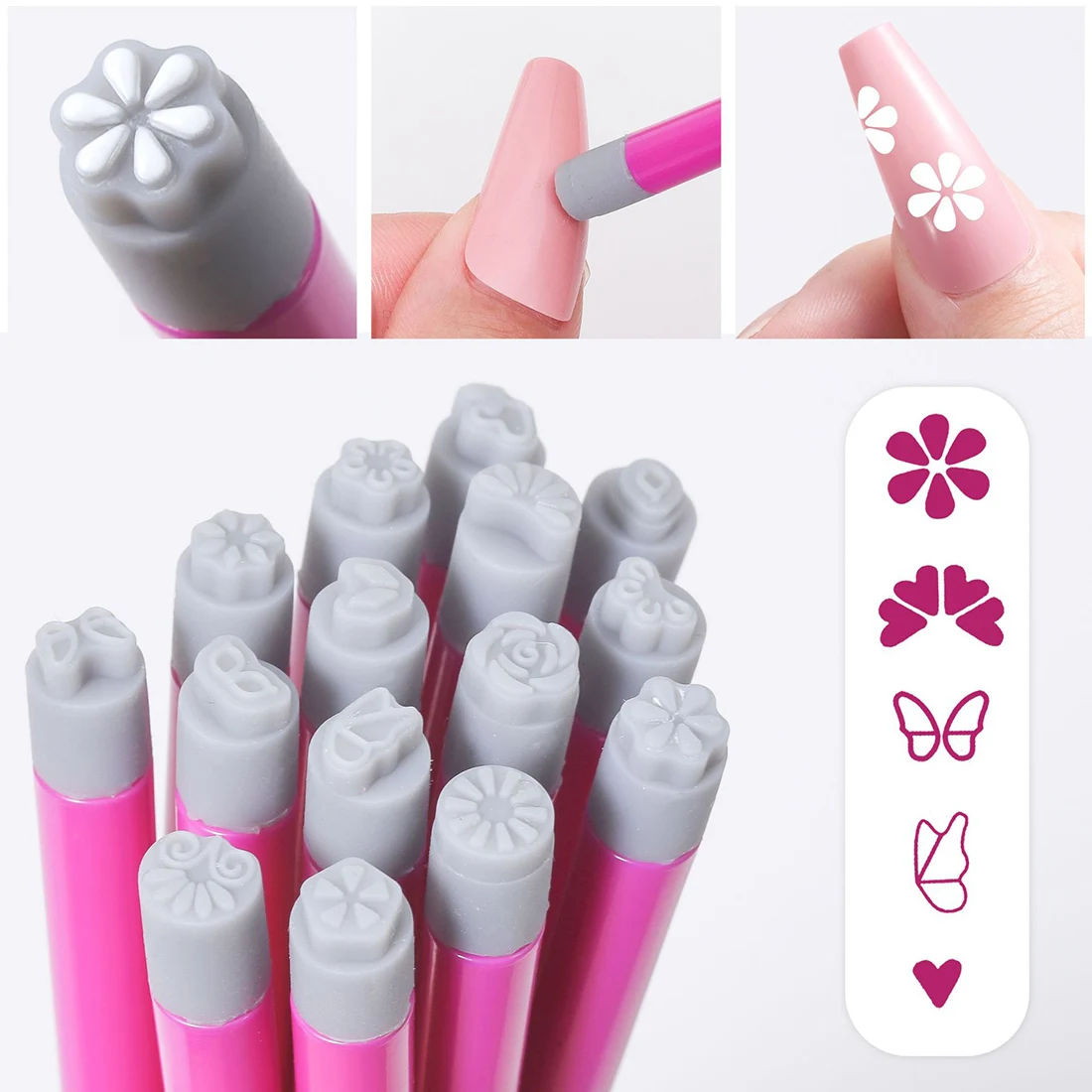 New DIY Nail Art Stamp Pen Floral Butterfly Nail Stamping Manicure Seal Tool 15Pcs/Set