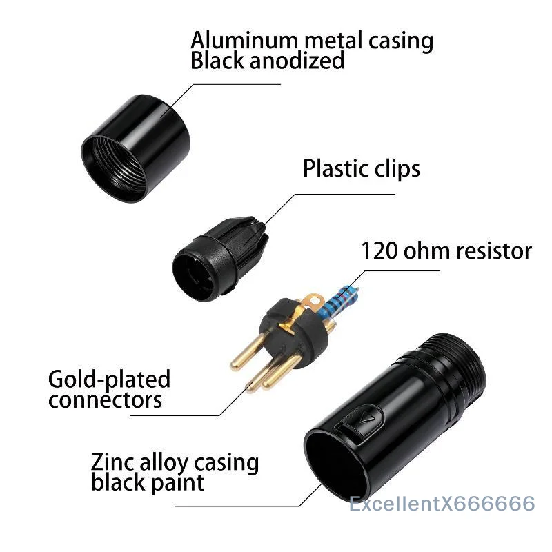 120Ohm 3-Pin XLR/DMX Terminators Audio Converter 3Pin XLR Terminators Connector For Lighting And Audio Systems Signal Integrity