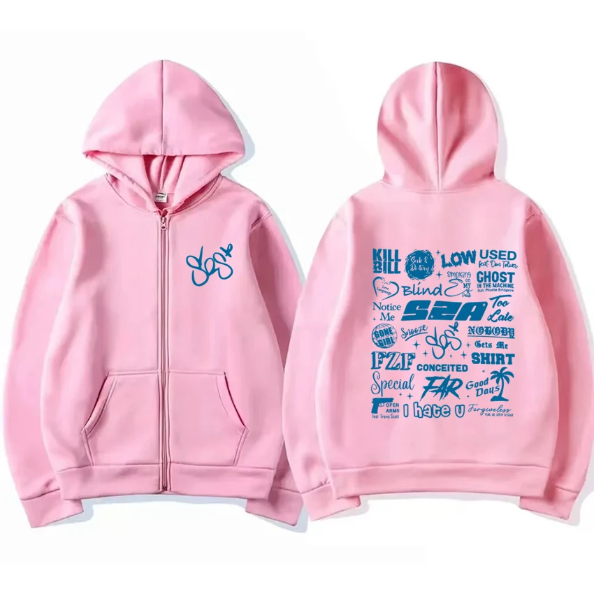 Sza-SOS Trending Hoodie com estampa musical para homens e mulheres, moletom casual com zíper, jaqueta de lã, moda unissex, outono e inverno