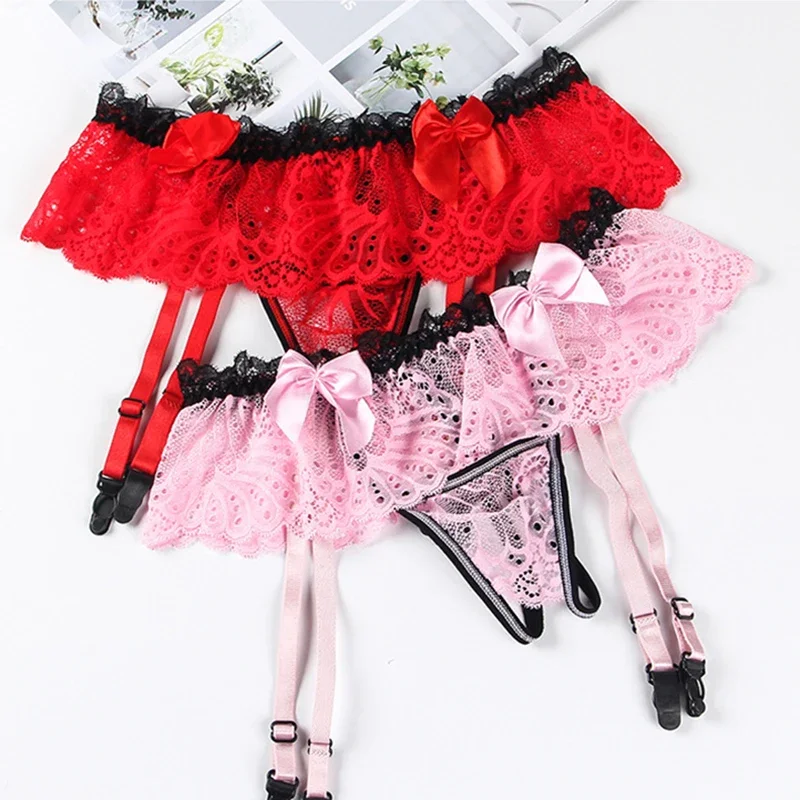 ملابس داخلية للرجال المثليين مع فيونكة من الدانتيل ملابس داخلية سيسي على شكل حرف G بدون أكمام للنساء على شكل حرف T من الخلف مع حزام رباط ثونج #6