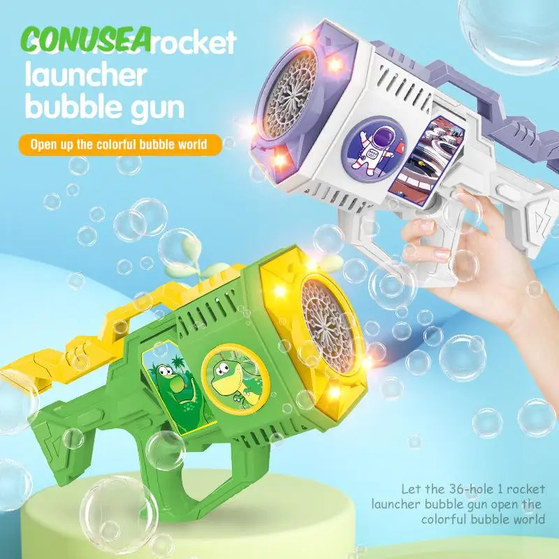 

Electric Bubble Gun Machine Rocket 36 Holes Soap Bubbles Guns Automatic Soap Blower Maker Pomperos Toys for Kids Children's Gift