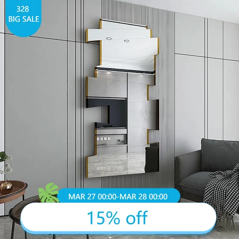 GV Full Length Wall Mirror HD Real Image Distortion-Free, Irregular Shape, Punch-Free Wall Mounted Dressing Mirror B
