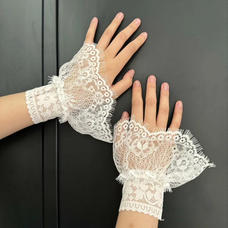 DIY Detachable Lace Hollow Out Short Fake Sleeve Mesh Decorative Elastic Wristband Removable Extension Horn Cuff