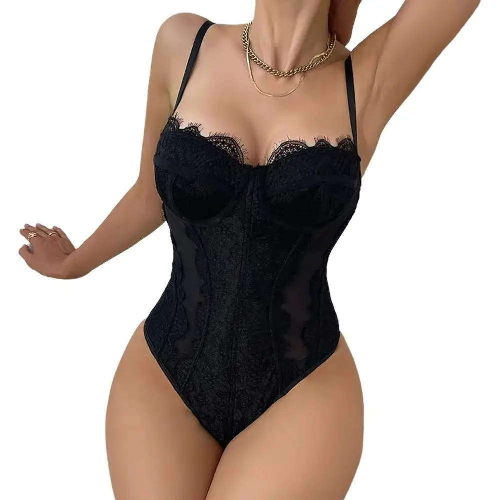 

Sexy Lace Trim Panelled One-Piece Suit European And American New Style Multi-Color Transparent Netting Strap Cross-Border Bestse
