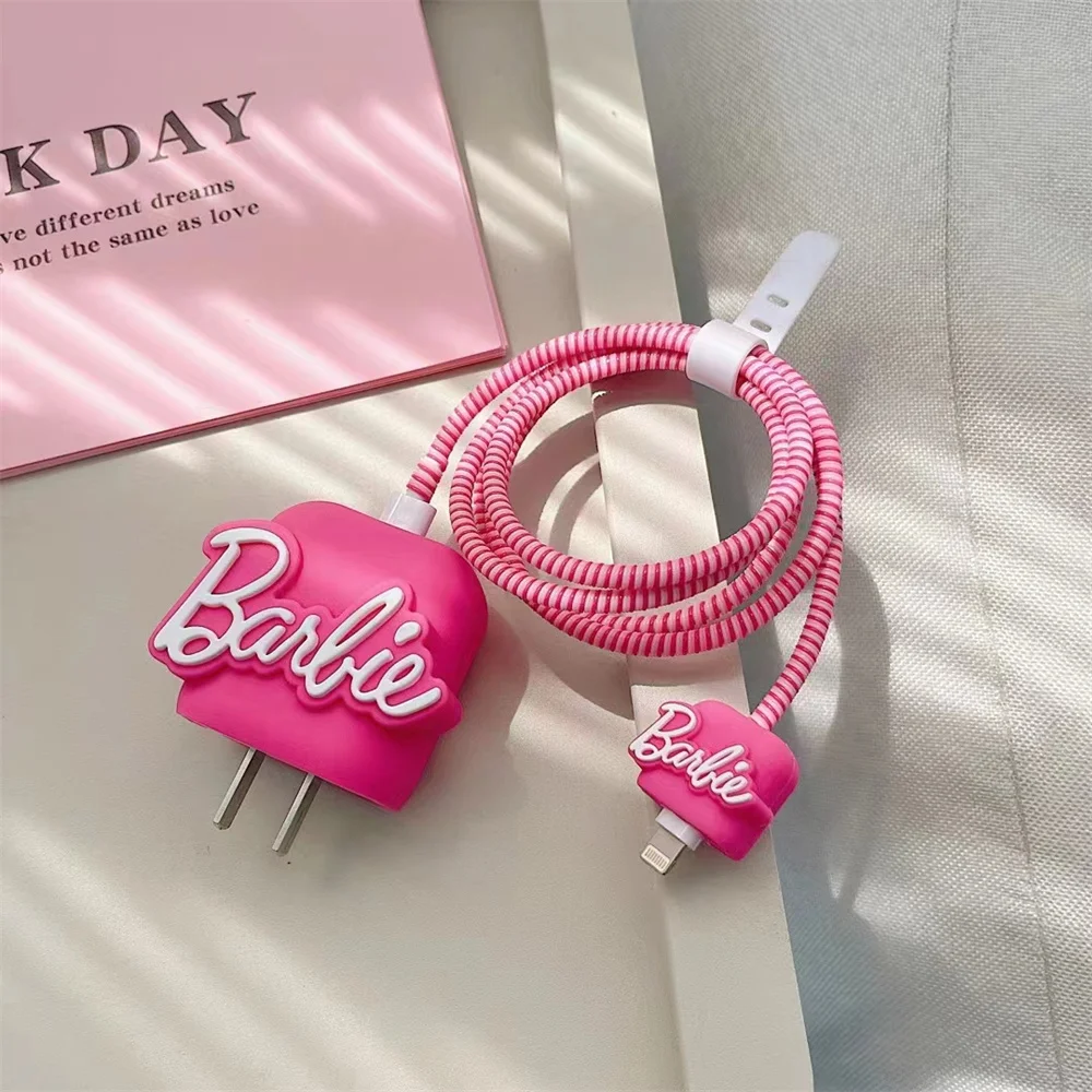 3Pcs/Set Kawaii Barbie Cable Protector iPhone/iPad 18W/20W Charger Case Cable Management Wire Cord Organizers Girls Gifts