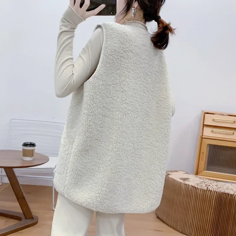 Autumn andWinter New Women\'s Lamb Plush Medium Long Vest Fashionable Retro Can Wear Both Sides Fur One Piece Sleeveless Tank Top