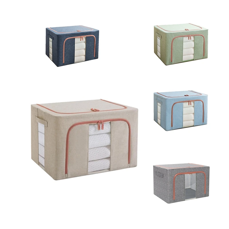 Washable Cotton Linen Storage Box With Lid Collapsible Clothes Socks Toy Sundries Organizer Cosmetics