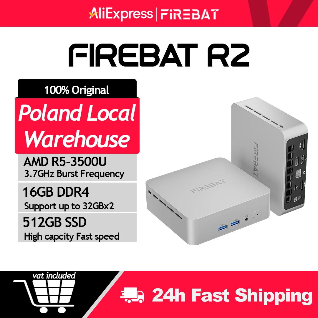 FIREBAT Mini PC R2 AMD Ryzen 5 3500U (Beats N150/N97) 16GB RAM 512GB SSD Windows 11 Desktop Mini-computers Dubbel 4k-scherm WIFI5