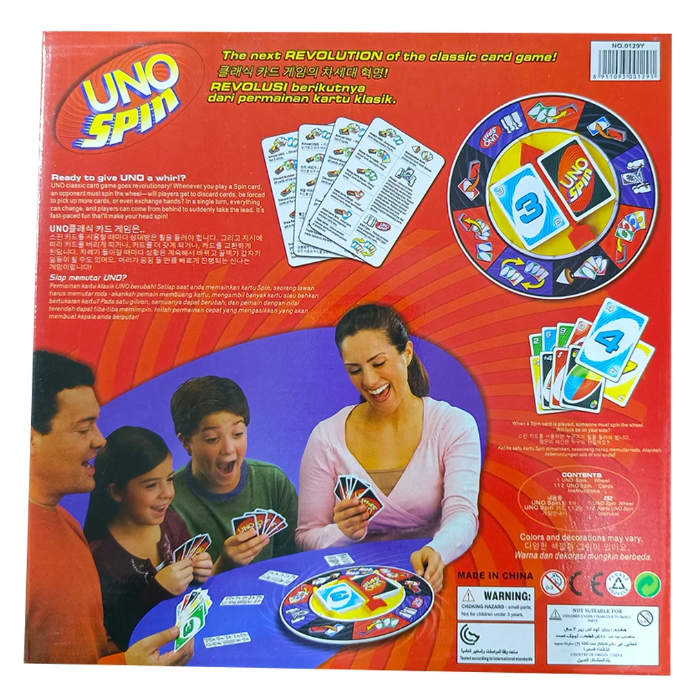 UNO Games SPIN Card Board Game Family Funny Entertainment Poker Playing Cards Toys for Children Birthday Halloween Gifts