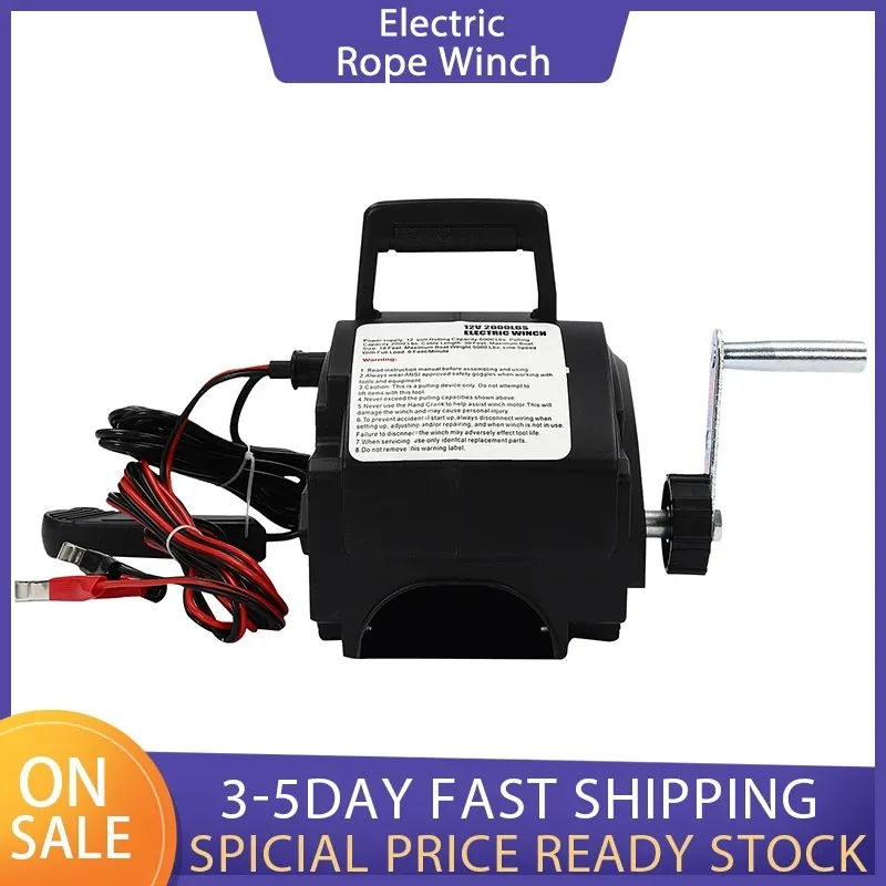 With Boat Rope Pulley Remote Control12V DC Electric Winch Powerful Electric Rope Winch Dual Control Modes Towing