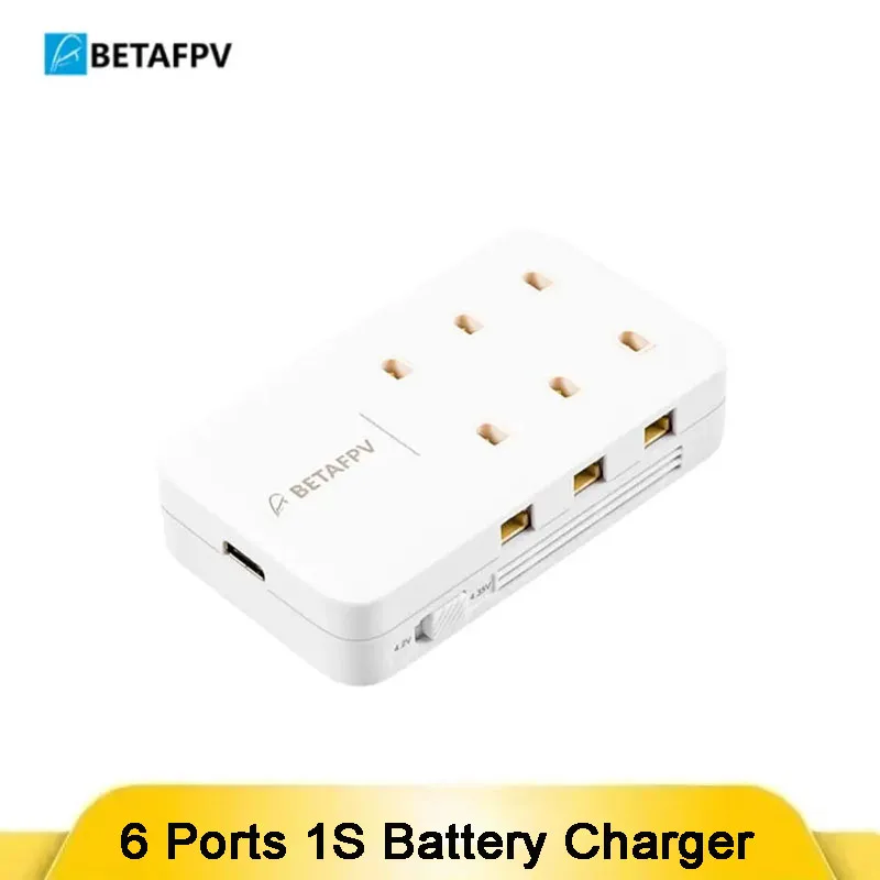 BETAFPV 6-Port 1S Lipo-Akkuladegerät, Schnelles Laden 30W für PH2.0 BT2.0, Kompaktes Tragbares Ladegerät für Whoop FPV Drohne