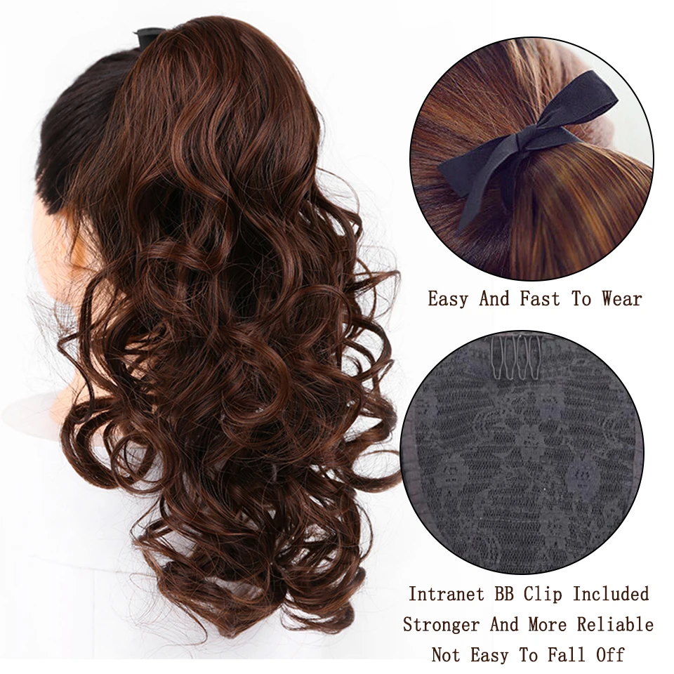 DIFEI Women\'s Synthetic Long Wavy Ponytail Clip in Hairpiece One Piece High Temperature Fiber Natural Wrap Around Hair