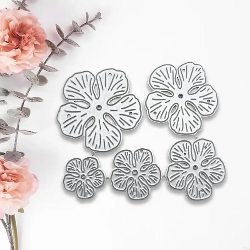 77JB 5PCS/ชุดดอกไม้กลีบดอก 3D การนูนการตัดโลหะตาย stencil diy