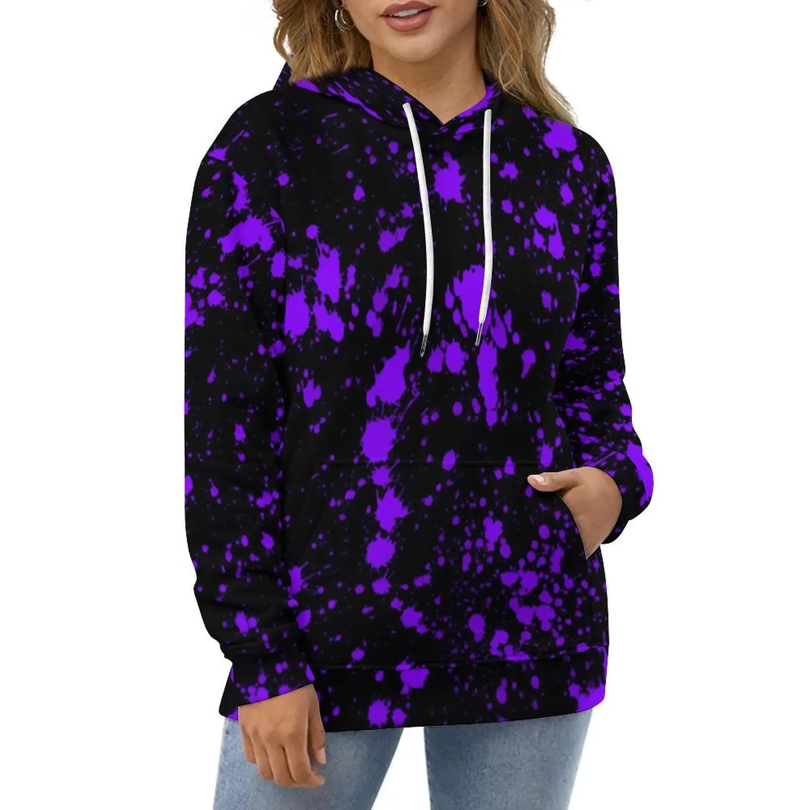 Purple Splash Hoodies Abstract Art Print Hip Hop Casual Hoodie Long Sleeve Funny Design Hooded Sweatshirts Large Size 5XL 6XL