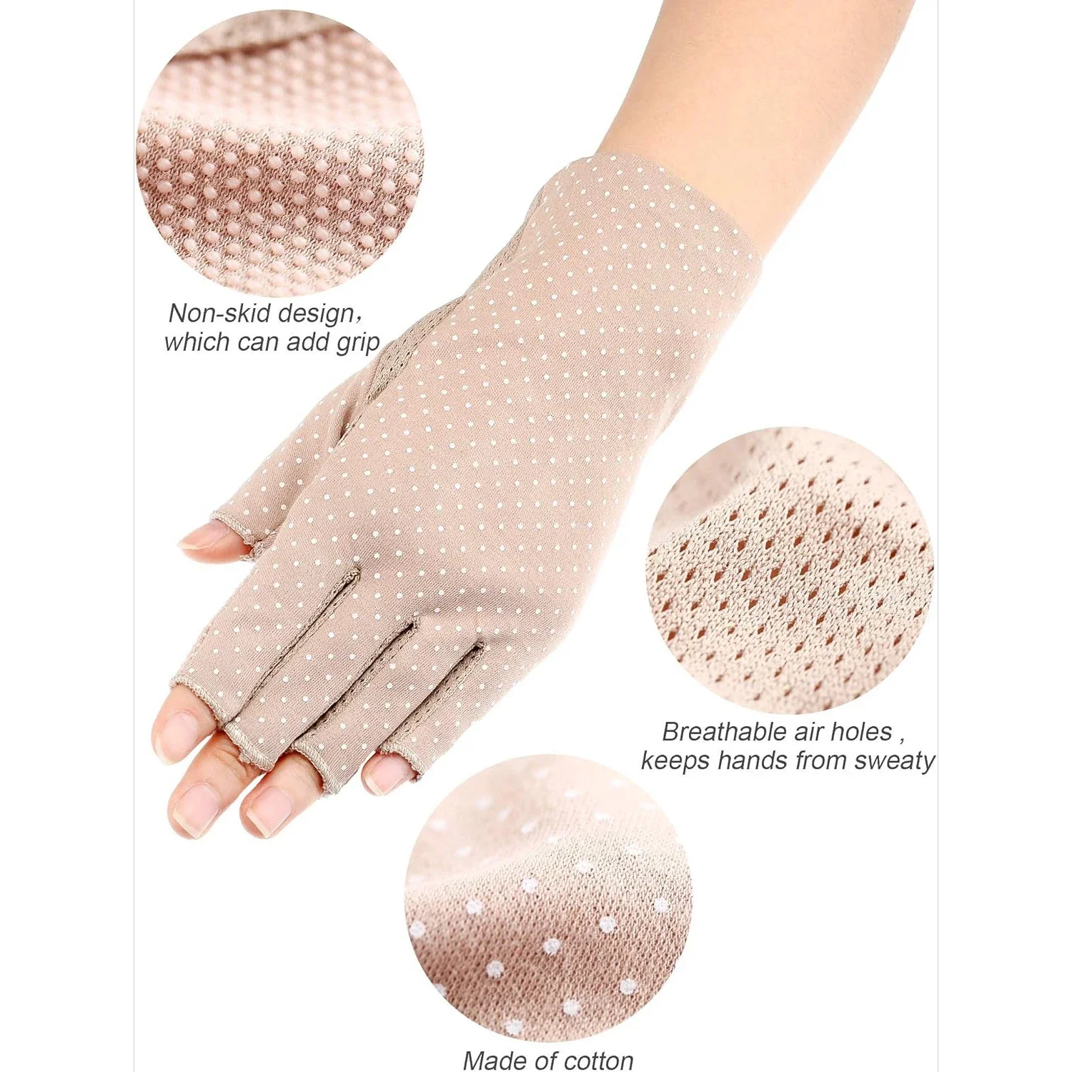 قفازات MuqiNush بدون أصابع غير قابلة للانزلاق للحماية من الأشعة فوق البنفسجية للربيع والصيف للقيادة للنساء للأنشطة الخارجية باللون الأسود والوردي والرمادي