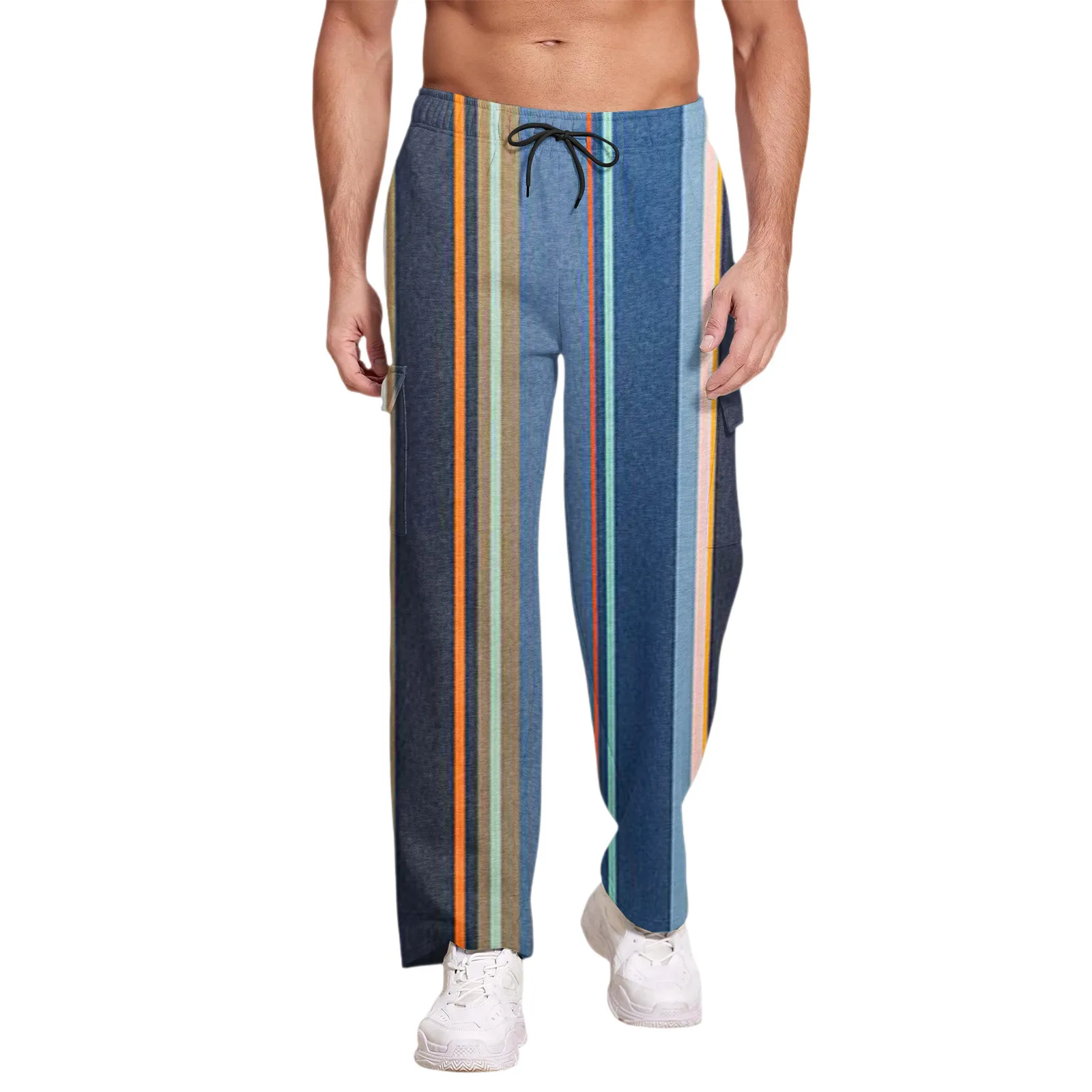 

Удобные мужские спортивные брюки с широкими штанинами и разноцветными полосками для отдыха на открытом воздухе, подходящие для повседневной носки для тренировок в кемпинге