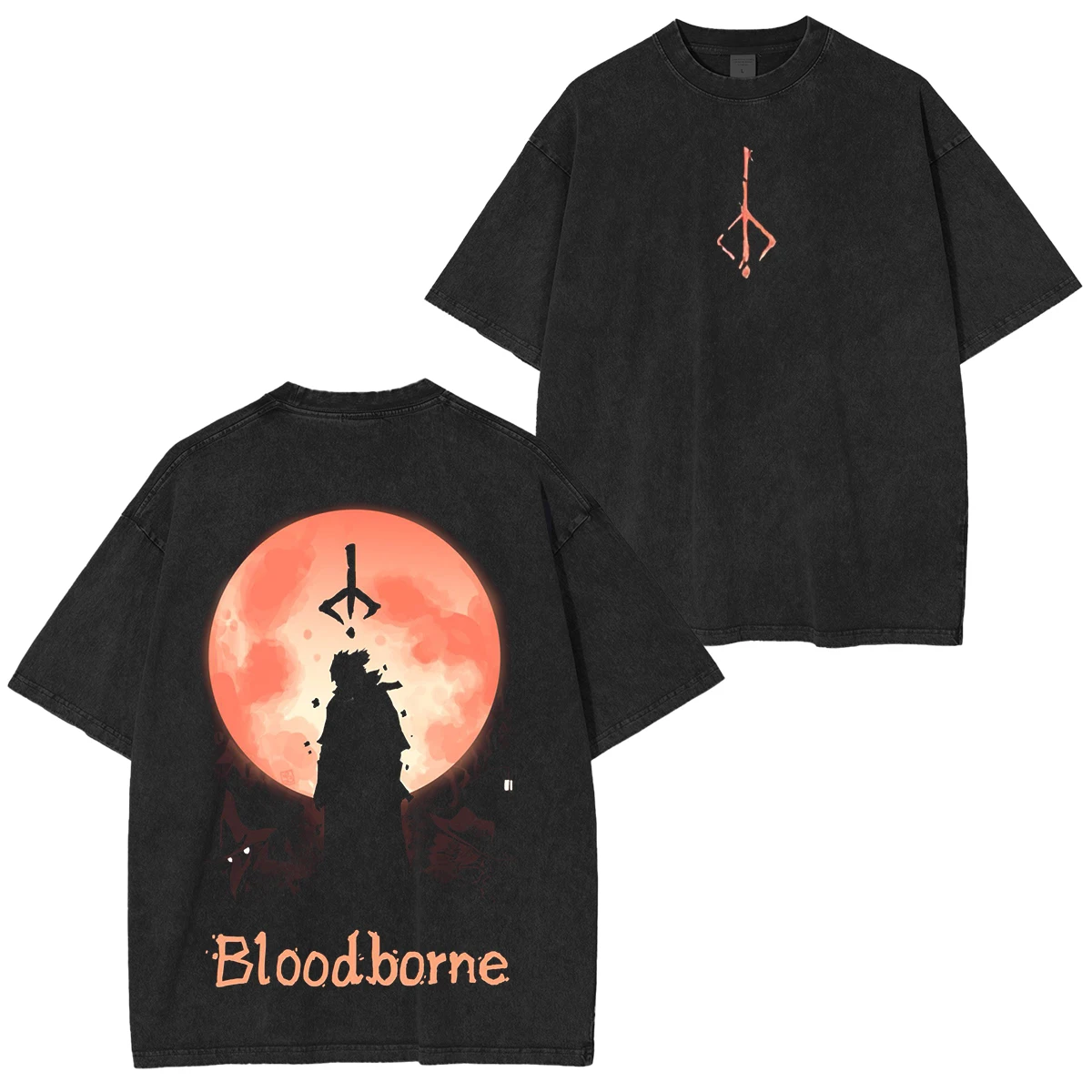 Bloodborne Paleblood Moon Vintage Washed Unisex T-Shirt Men Women Street Hip Hop Short Sleeve Cotton T Shirt Harajuku Clothing