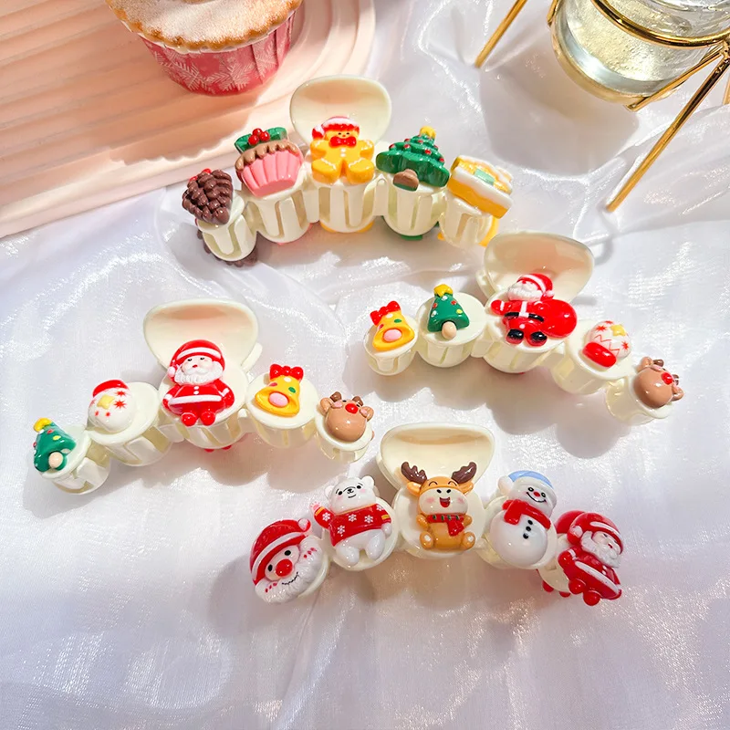 Christmas Acrylic Hair Clip New Cute Large Hair Claw Barrettes Hairpin Santa Claus Hairpin Hair Accessories Headwear for Women