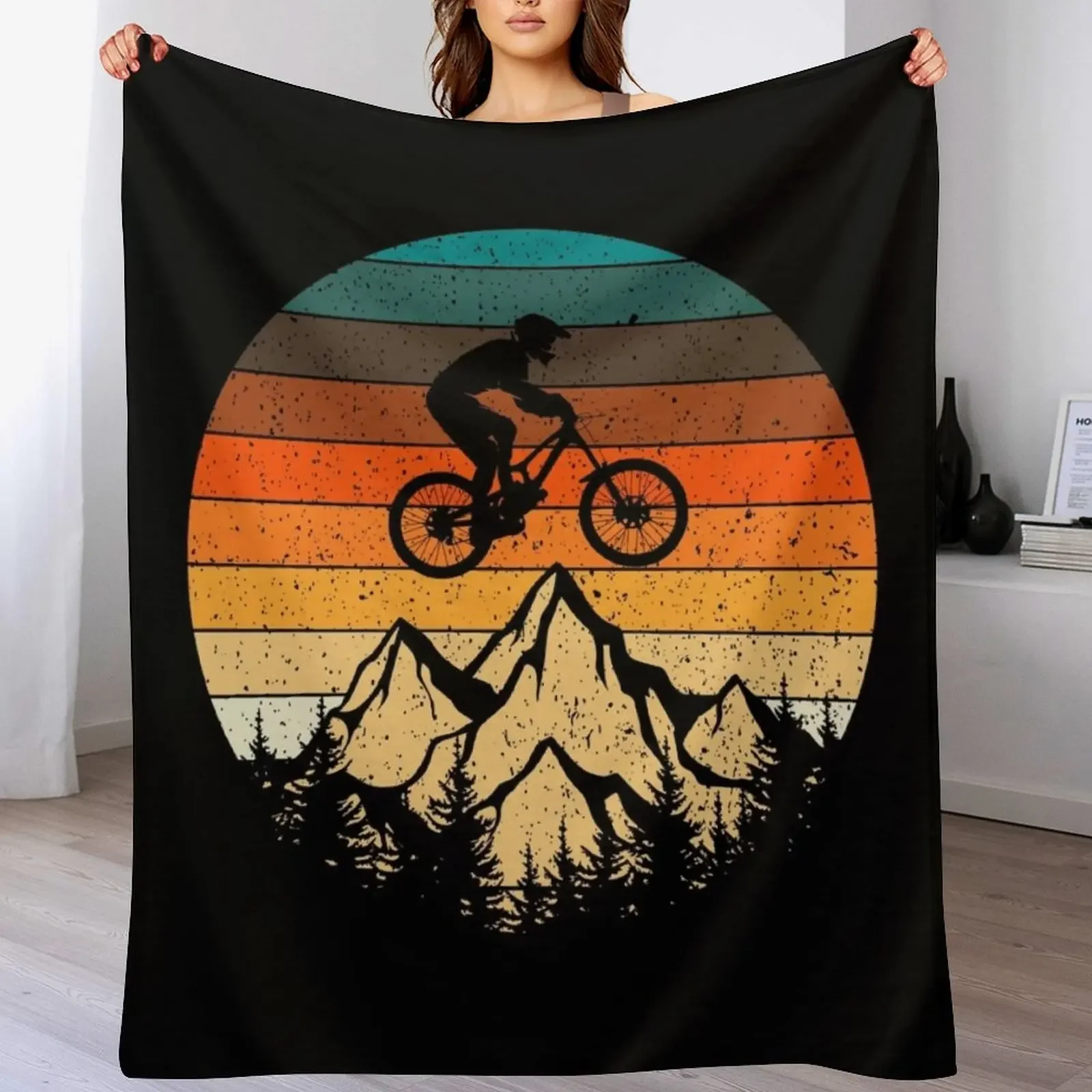 

Mountainbike Downhill Retro Vintage Gift Throw Blanket Warm Flannel Blanket for Couch Chair Bedroom