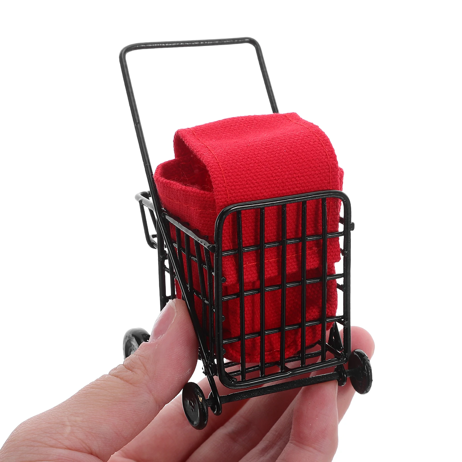 Mini Shopping Cart Dollhouse Grocery for Toddler Metal with Wheels Pretend Play