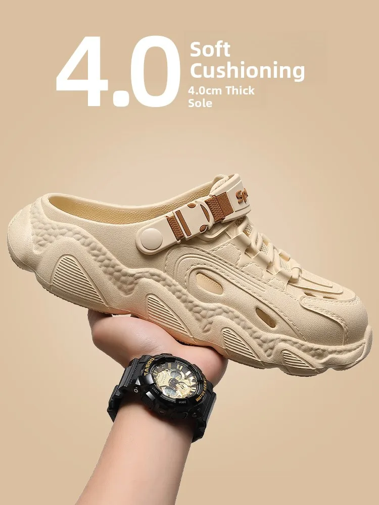 

Мужские летние уличные сандалии, противоскользящие дезодоранты Beach oes, дышащие тапочки из ЭВА для вождения, повседневные полые сандалии без шнуровки