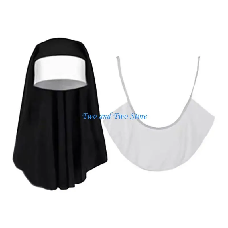 HX6F Nun Costume Set Pendant Necklace,Nun Hat Halloween Nun Accessories