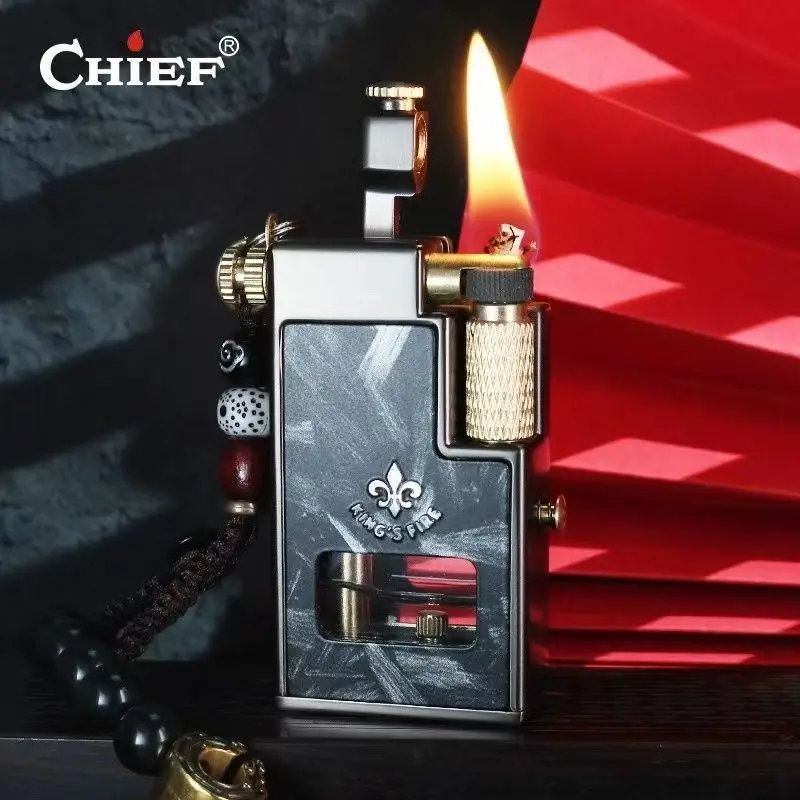CHIEF Rare Fluid Lighter Vintage Sailor Lighter with Visible Fuel Tank Pocket Lighter for Smokers - EDC Accessories Briquet New