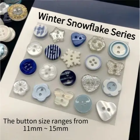 20Pcs Irregular Winter Snowflake Button Blind Box Handmade DIY Accessory for Scrapbook Decoration
