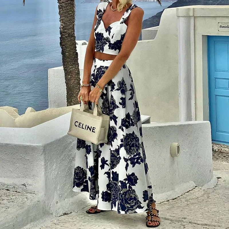 

In Stock Seasonal Change2025Spring Summer Hot New Women's Fashion Printed Camisole Top and Skirt Two-Piece Set
