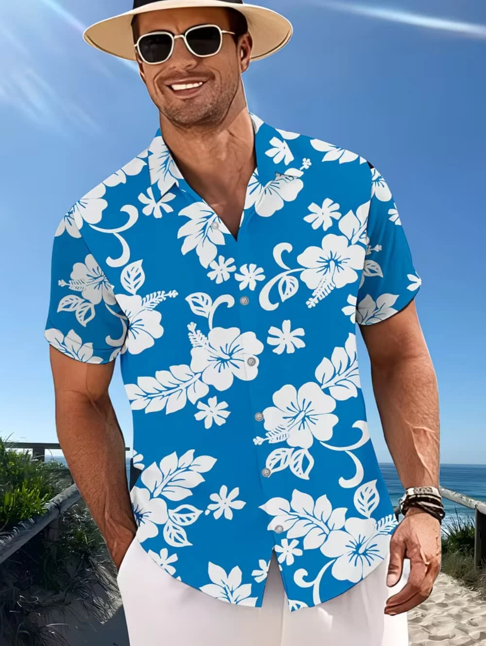 

2026 Summer Men's Hawaiian Shirts for Beach Retro Floral Print Short Sleeve Lapel Shirt Oversized Casual Loose Hawaii Shirt Top