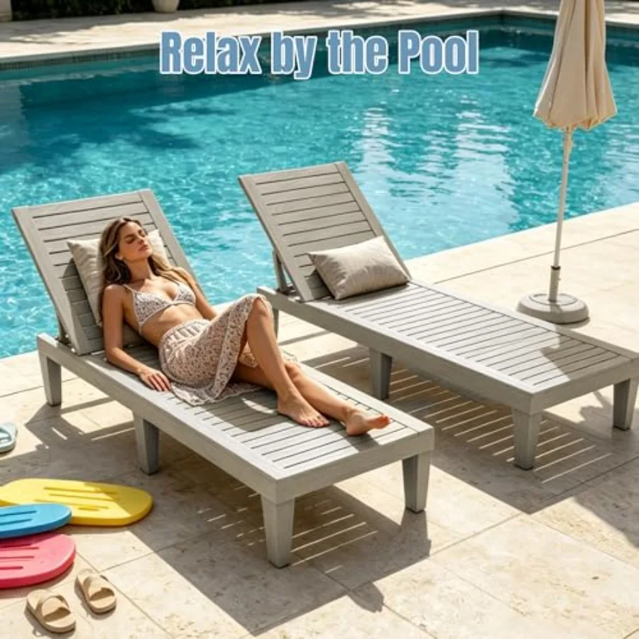 Outdoor lounge chair set of 2, high-impact PP material, beige, UV-resistant and stackable for patio use