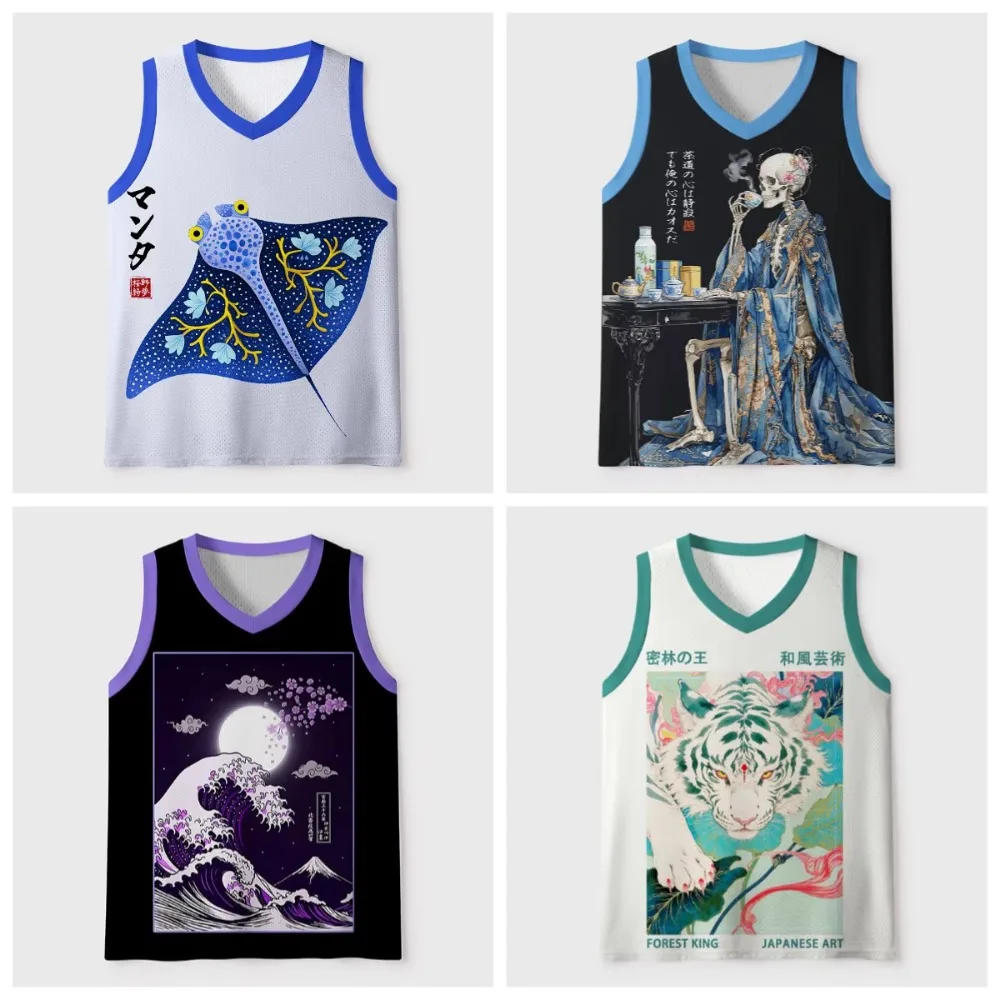 Manta Ray Skeleton Pattern 3D Printing Men's V-Neck Vests - Casual Trend Outdoor Sport with Breathable and Quick-Drying Clothing