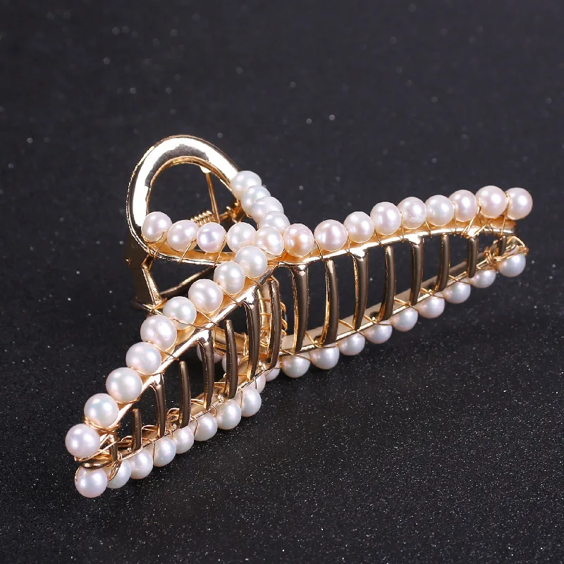 

high quality top fashion women barrettes,fashion hair claw clip,100% nature freshwater pearl elegent barrettes