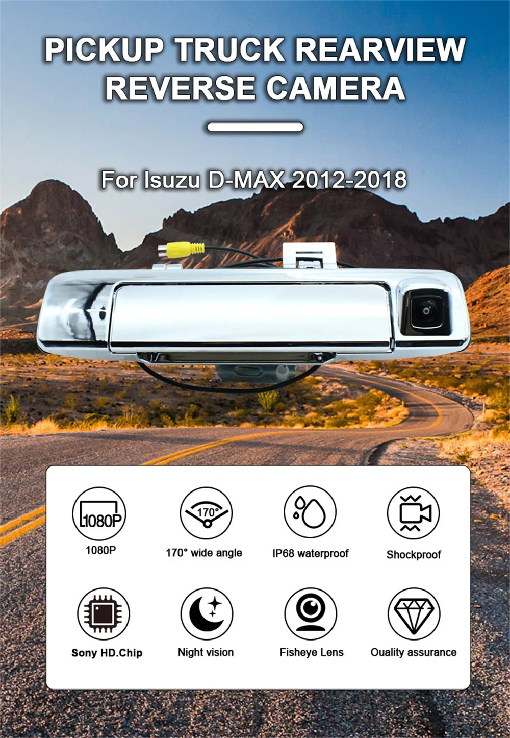 AHD 1080P Telecamera posteriore per auto retromarcia per Isuzu D-max Dmax 2012 2013 2014 2015 2016 -2018 Telecamera per veicolo con maniglia per camioncino