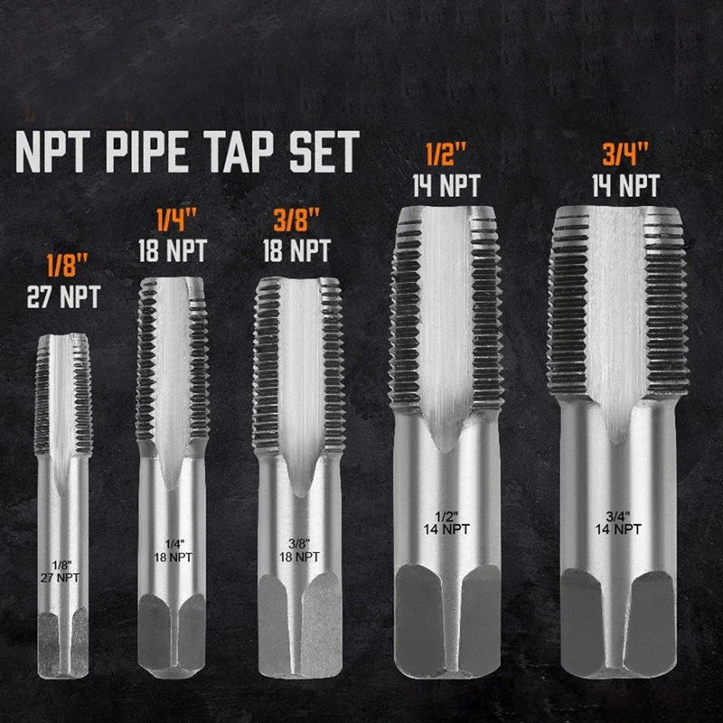 5 PCS NPT Thread FORMING Taps ก๊อกท่อชุดสําหรับทําความสะอาดหรือ Re-ด้ายเสียหายหรือ Jam หัวข้อท่อ