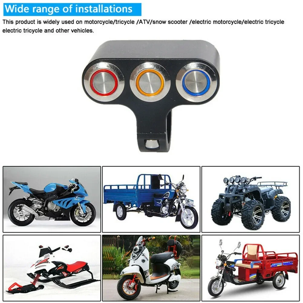 

Useful For Car Handlebar Switc Button Momentary ON/OFF Parts Push For Fog Light Replacement Speaker 3 LED Buttons