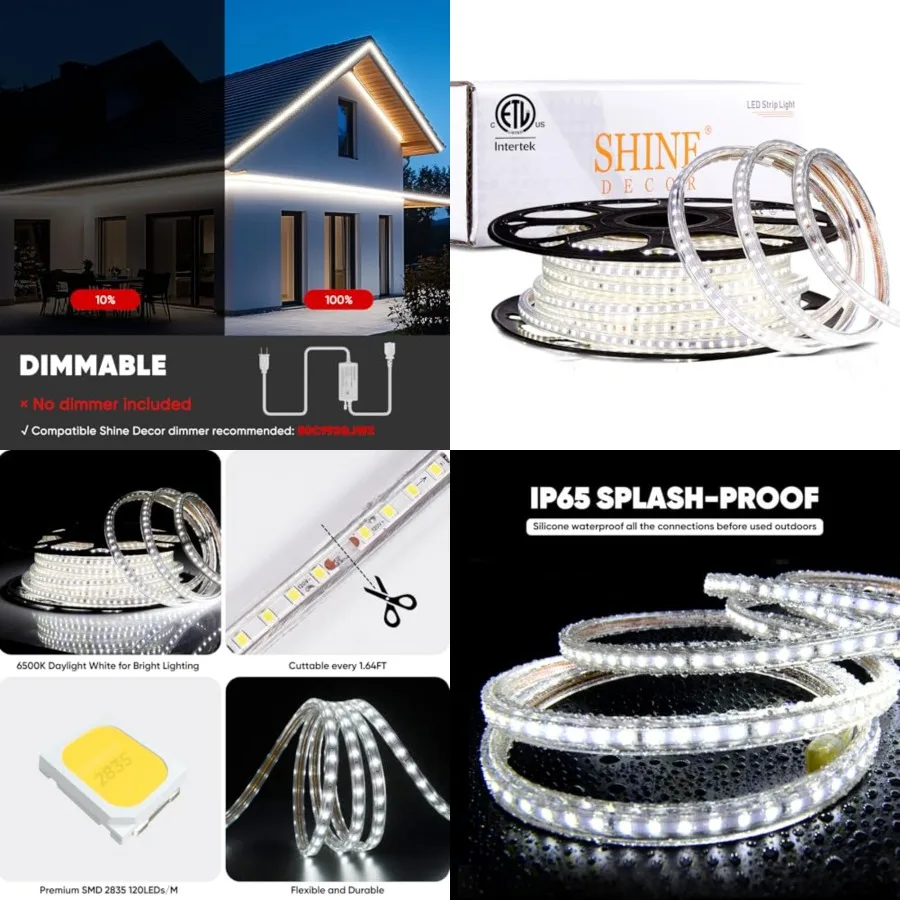LED Strip Light 50Feet 120VAC, Super Bright 6337 Lumens Dimmable, IP65 Waterproof for Outdoor Indoor, 6500K Every 1.6ft Cuttabl