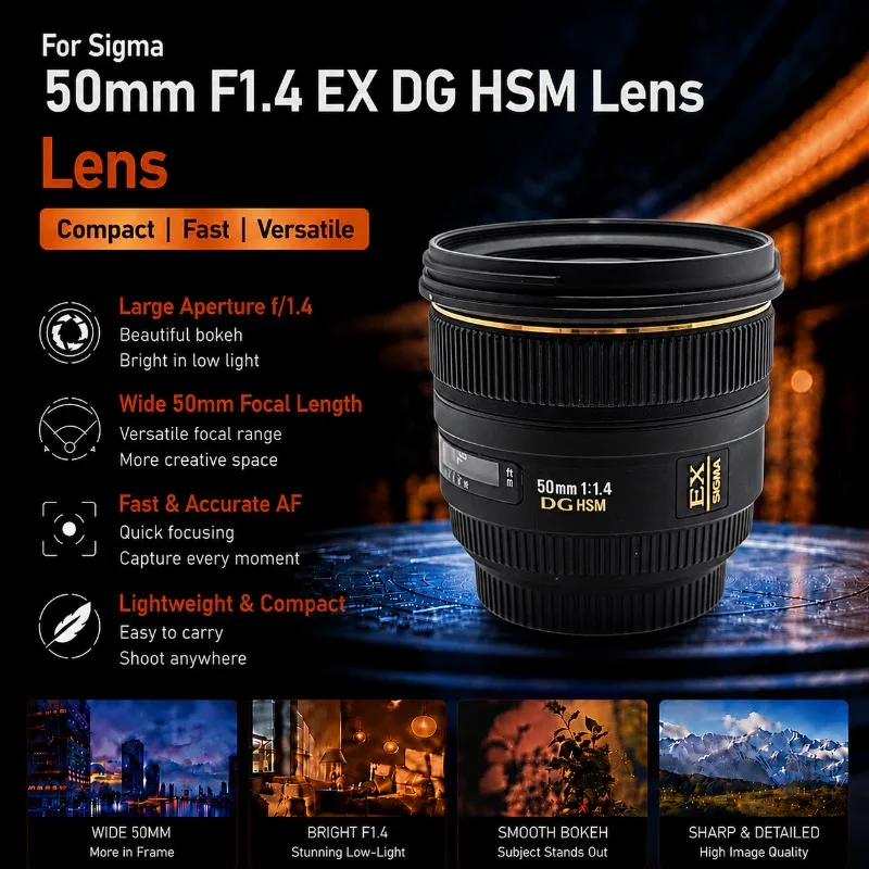 95% New Genuine For Sigma 50mm F1.4 EX DG HSM Standard Prime Lens Full Frame DG HSM Autofocus Lens DSLR Cameras Bokeh Portrait